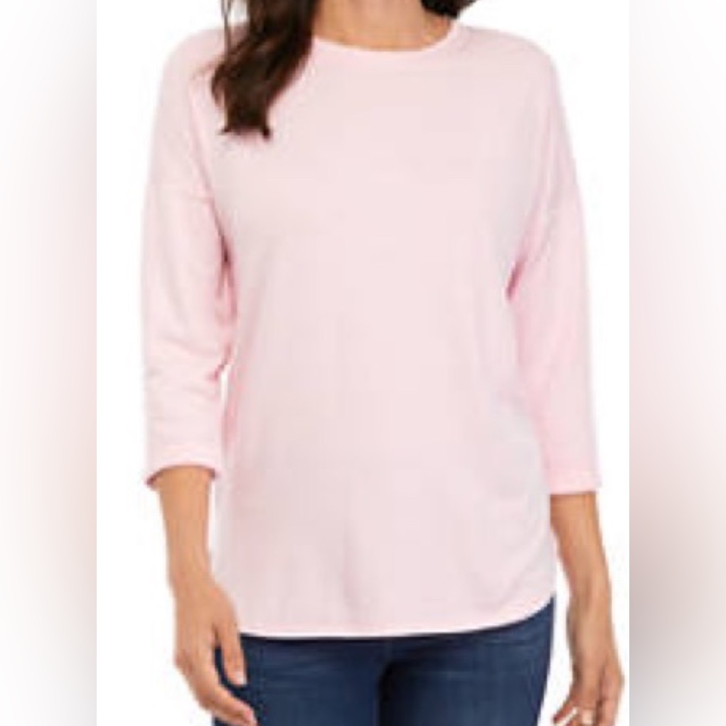 Crown & Ivy Pink Oversized Woman’s Lg Top Super Soft 3/4 Length Cuffed Sleeves